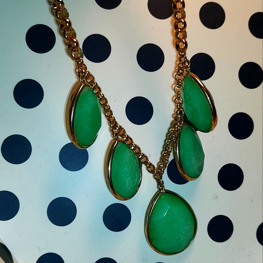 Fossil Jadeite, Double Facetes Semi Precious Stones, Teardrop Pendant Necklace